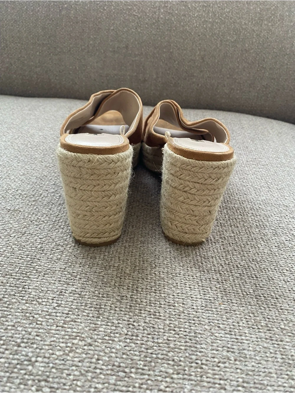 Zara Camel Suede Crossband Espadrille Wedge Slides
